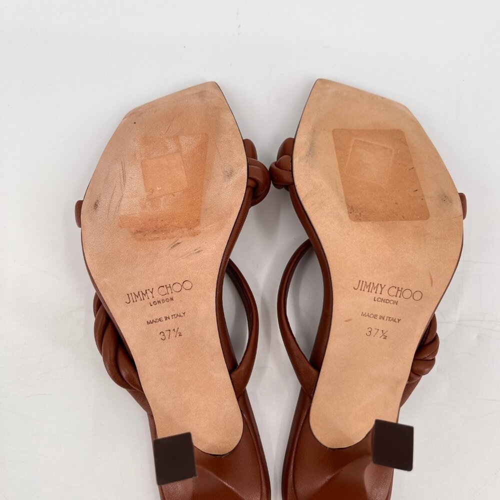 Jimmy Choo Brown Leather Braided Strap Heeled Sandals - Picture 15 of 16